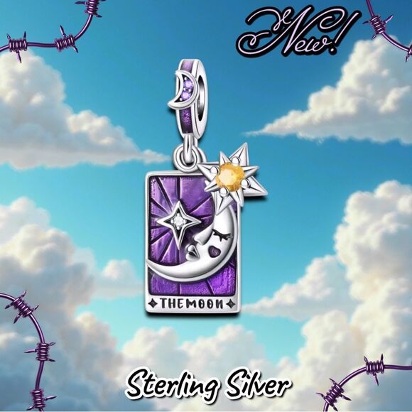 NEW The Moon Tarot Card Dangle Charm – Sterling Silver 925 - Picture 1 of 3